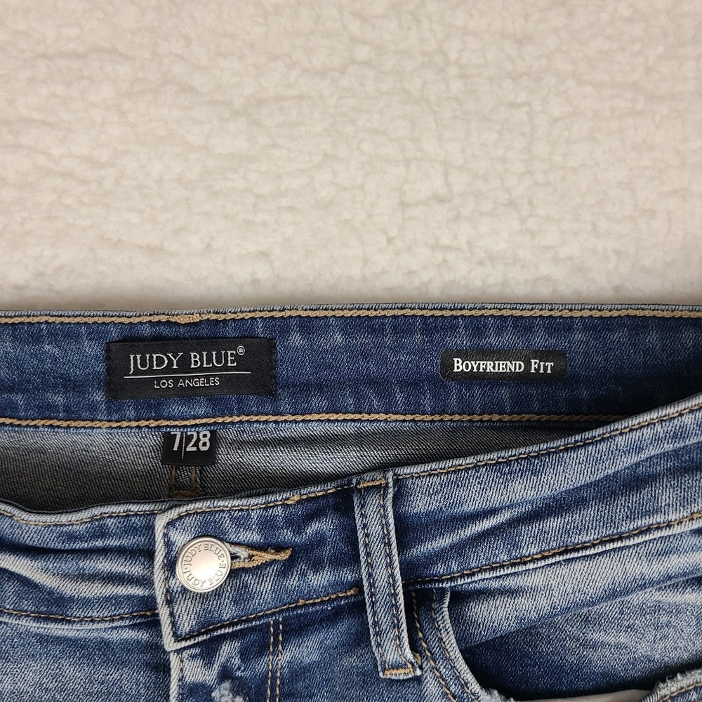 Judy Blue Jeans‎ Womens 7/28 Blue Boyfriend Fit Distress Light Wash Denim - Picture 4 of 13